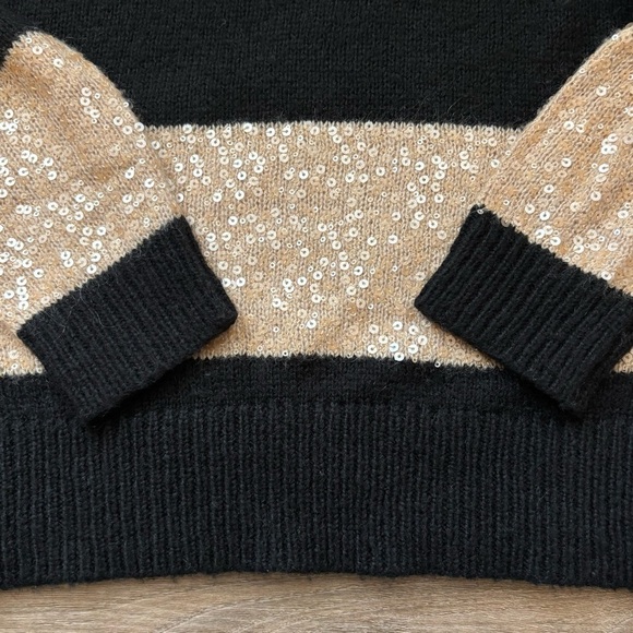 J. Crew Wynter Sequin Pullover Sweater Black Tan Stripe Crew Neck Small - Picture 3 of 8